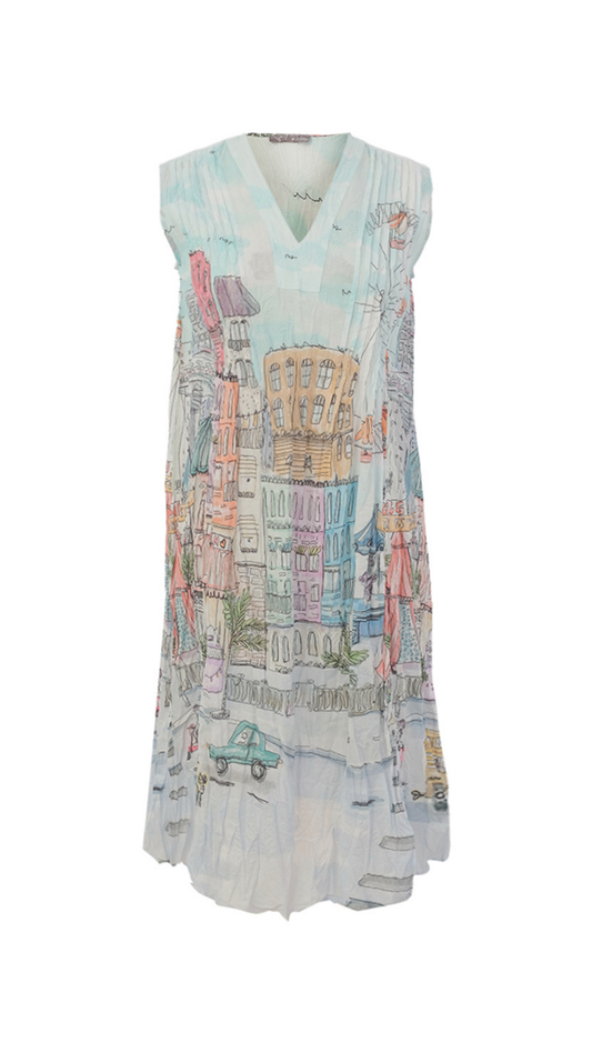 "City Circus" Artist Print Sleeveless V-Neck Dress. Style DOLC26764