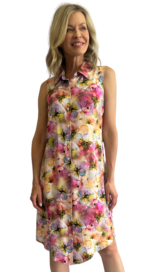 Sleeveless Button Front Floral Print Dress. Style SW207516