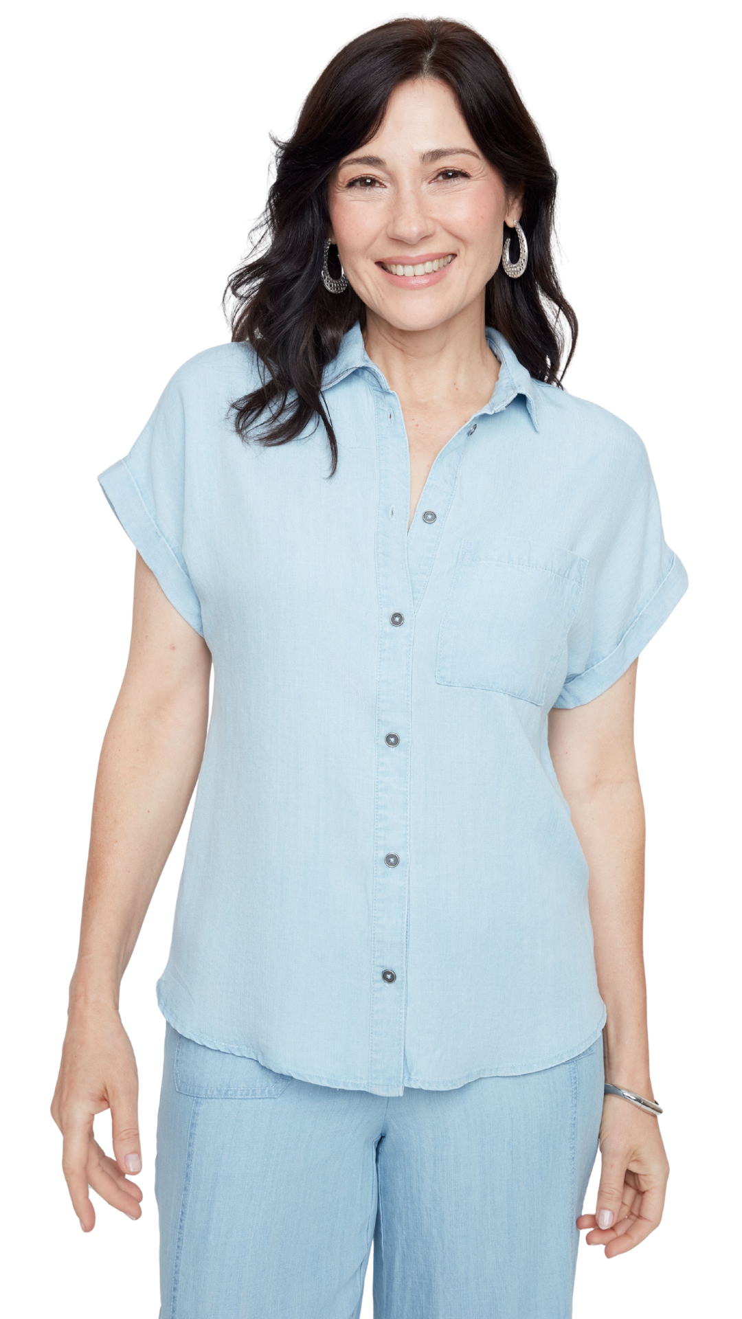 Collared Button Front Short Sleeve Blouse. Style REN5232-E3076