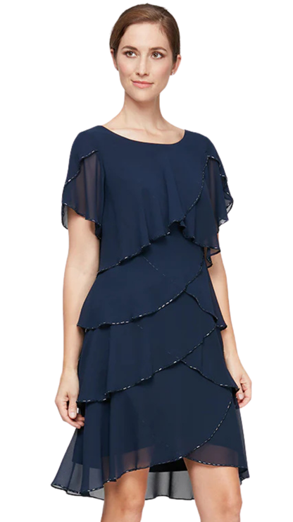 Tiered Beaded Trim Chiffon Cocktail Dress. Style SL9170656