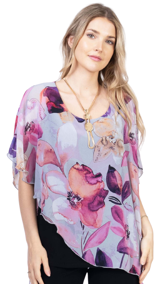 Printed Mesh Poncho & Lined Camisole Top. Style JDA2388-24