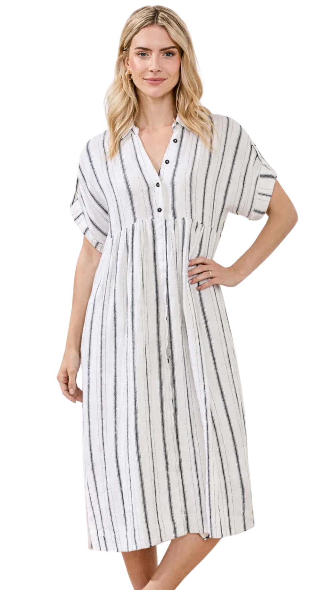 Soft Linen Button‑Front Midi Dress. Style TR6095O-5400