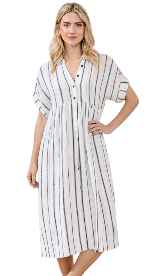 Soft Linen Button‑Front Midi Dress. Style TR6095O-5400