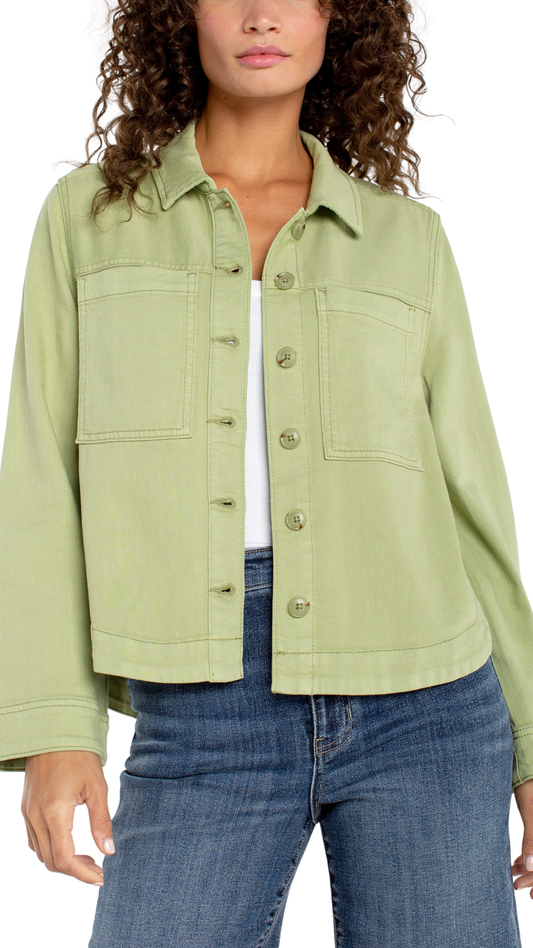 High Low Denim Button Front Shacket. Style LVLM1C59QTA