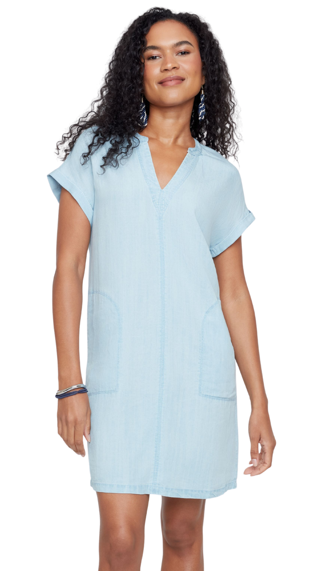 Notch Neck Drop Shoulder Short Sleeve Dress. Style REN4362-E3076