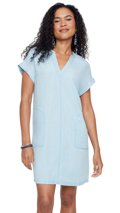 Notch Neck Drop Shoulder Short Sleeve Dress. Style REN4362-E3076