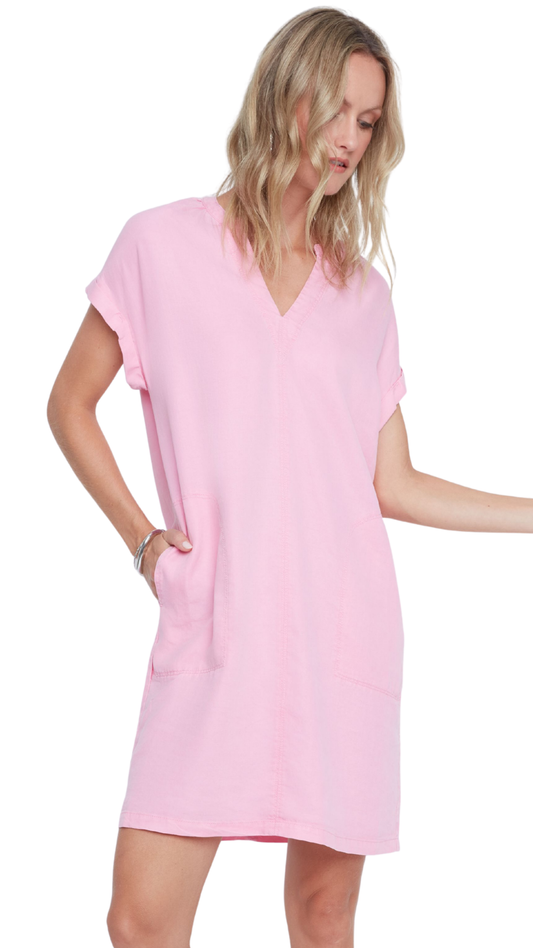 Notch Neck Drop Shoulder Short Sleeve Dress. Style REN4362-E3073