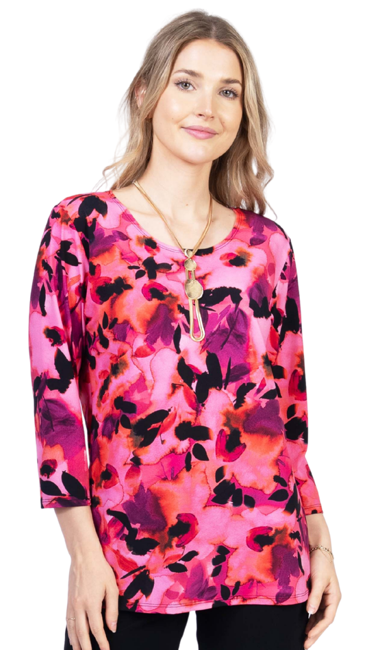 Printed 3/4 Sleeve Round Neck Top. Style JDA3389L-20
