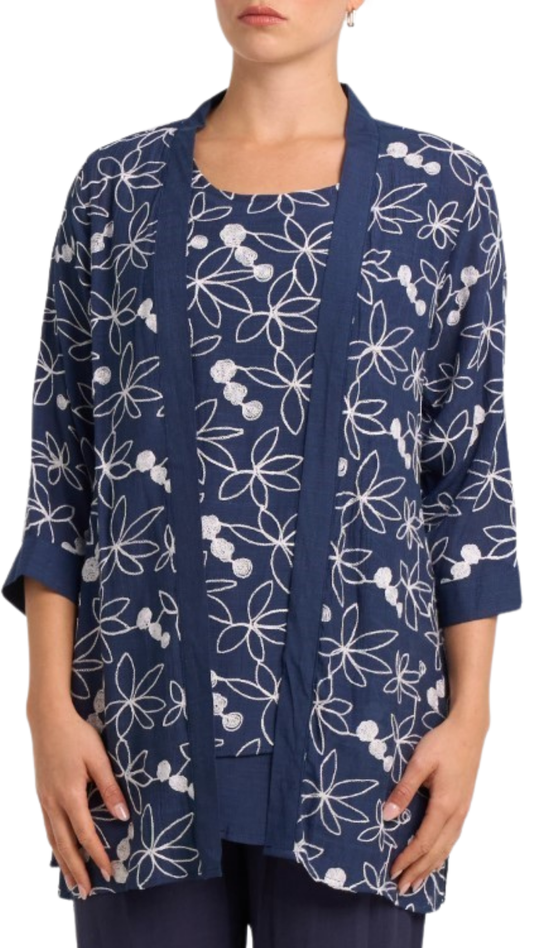 Embroidered Floral Print Open Front Cardigan. Style MIGN6312C
