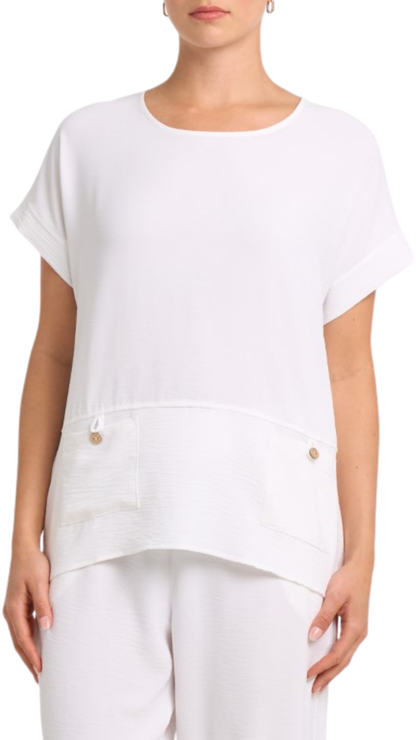 Patch Pockets Lightweight Crinkle Fabric Top. Style MIGN6023