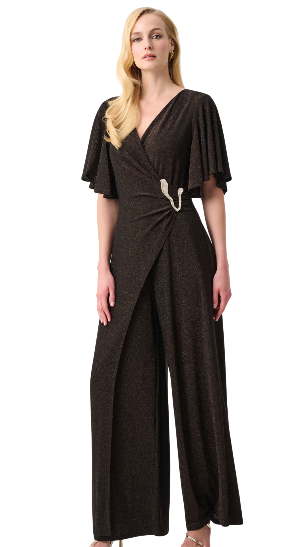Signature Sparkle Knit Wide Leg Wrap Jumpsuit. Style JR263717