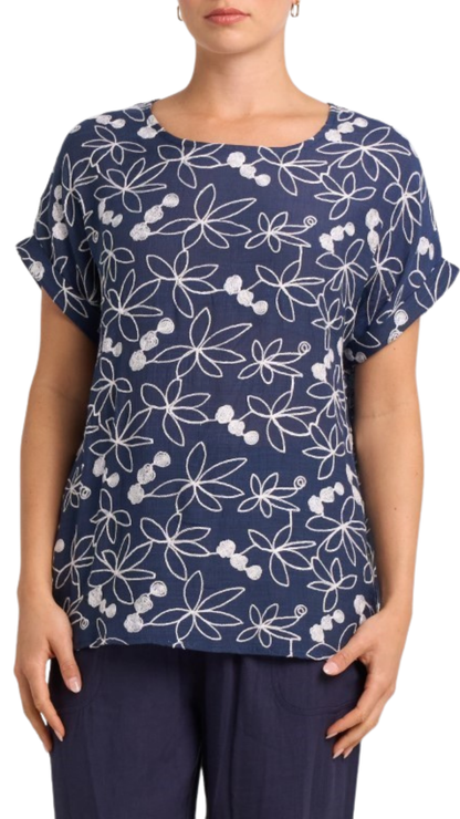Embroidered Floral Print Cap Sleeve Top. Style MIGN6313