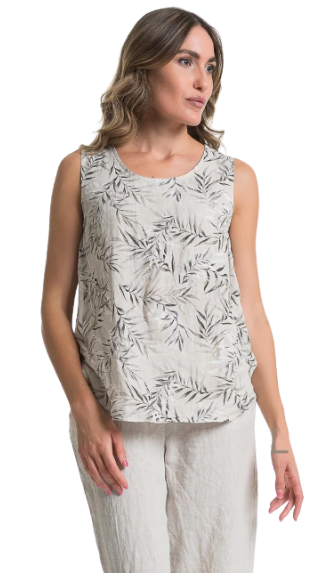 Round Neck Keyhole Back High-Low Tank. Style LLTP1131P