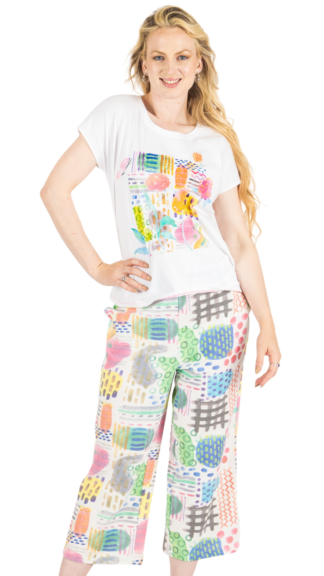 Abstract Print Matching Pants & Design Top Two Piece Set. Style FS216B100