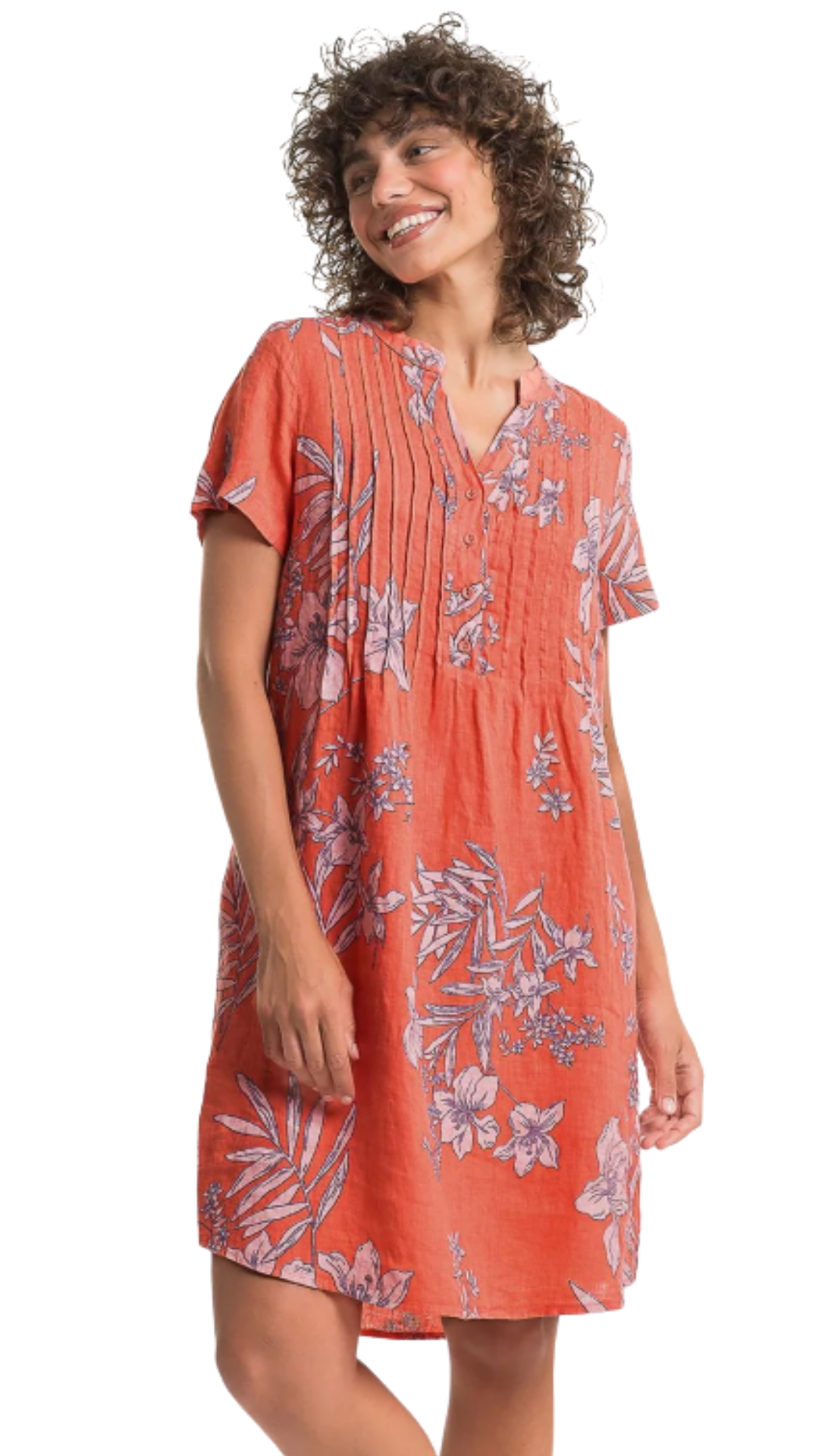Notch Neck & Buttons Pleated Chest Midi Length Dress. Style LLTP1727P