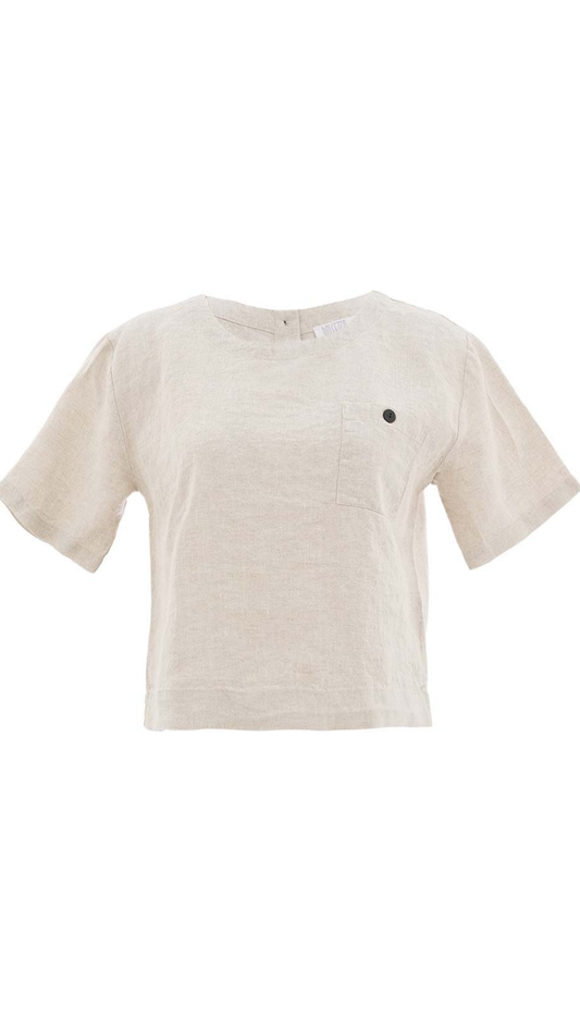 Short Sleeve Linen Button Down Back Top. Style DOLC26130