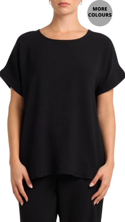 Short Sleeve Crinkle Fabric Back Button Details Top. Style MIGN2144