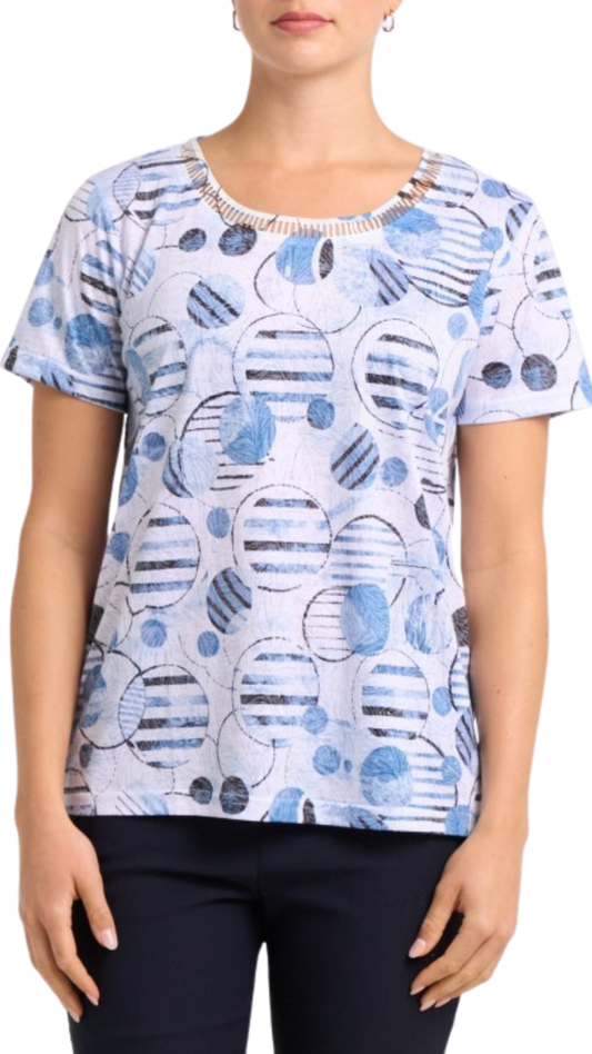 Ladder Stitch Round Neck Short Sleeve Top. Style MIMXF372