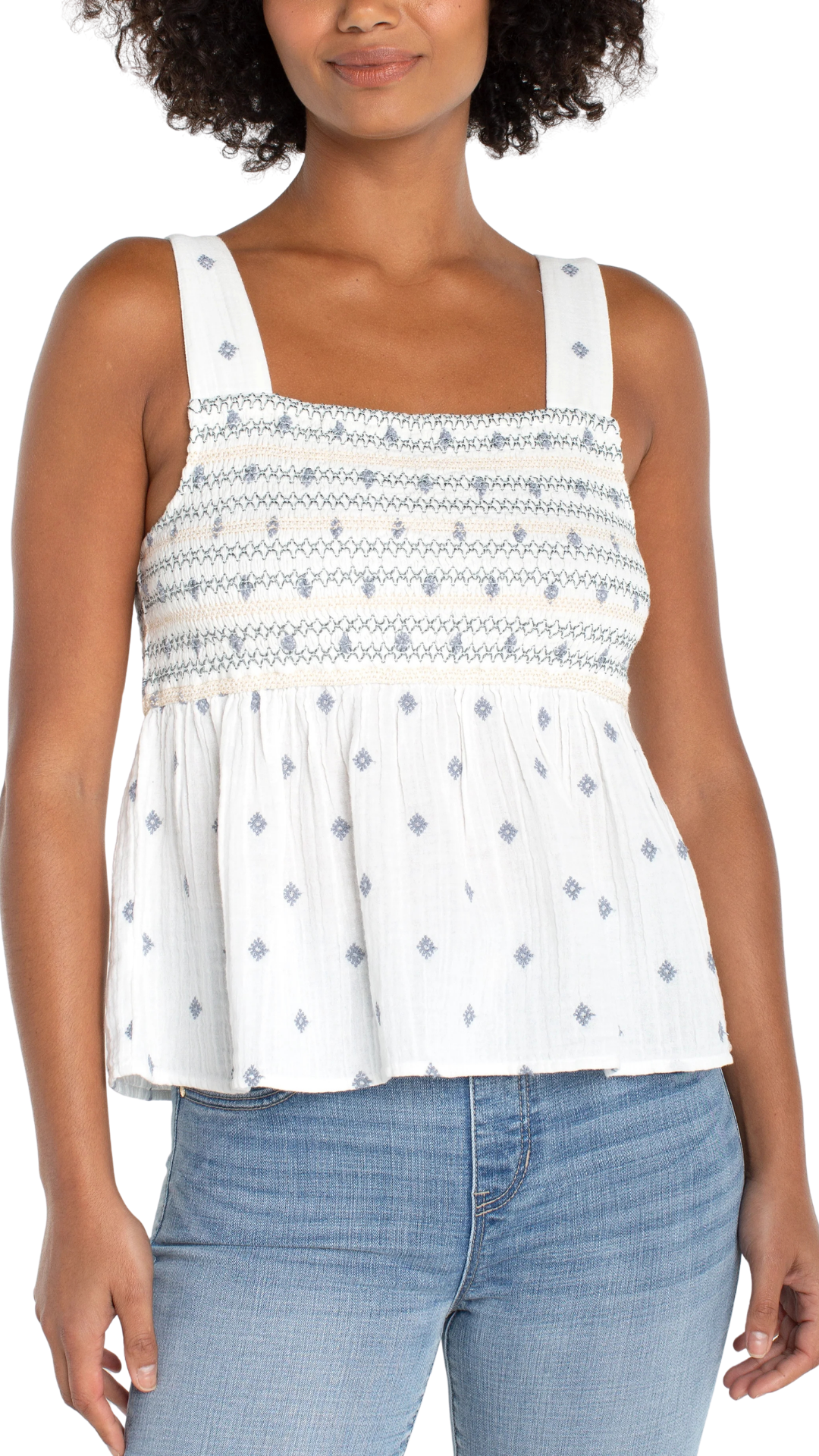Sleeveless Smocked Woven Top. Style LVLM8K18CF3E37