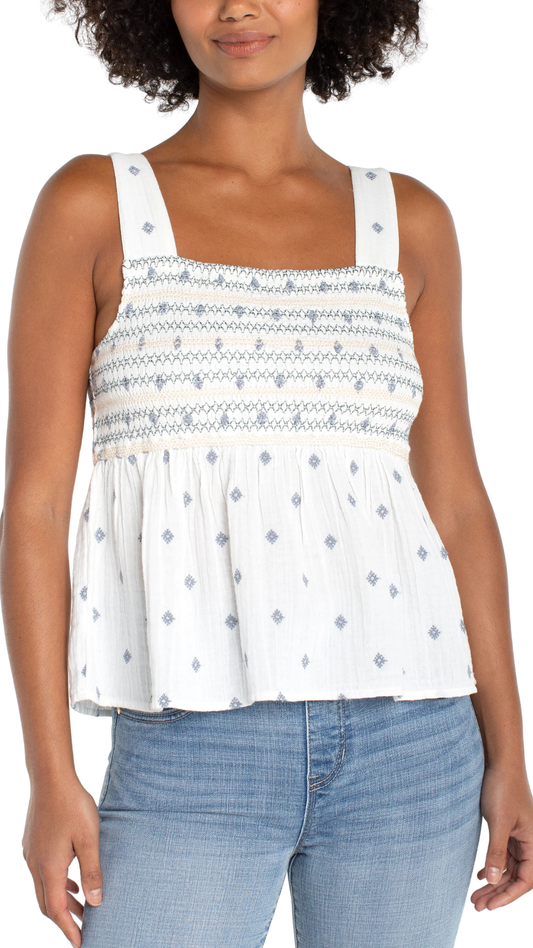 Sleeveless Smocked Woven Top. Style LVLM8K18CF3E37