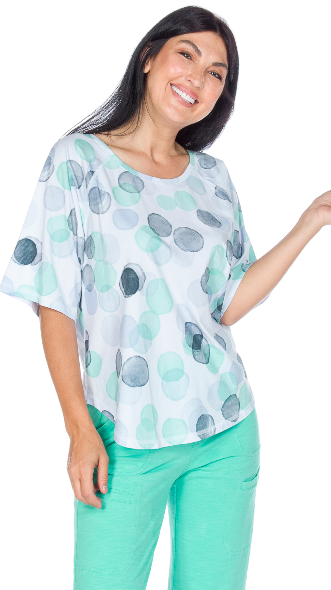 Circle Dot Print Short Sleeve Top. Style WP1622