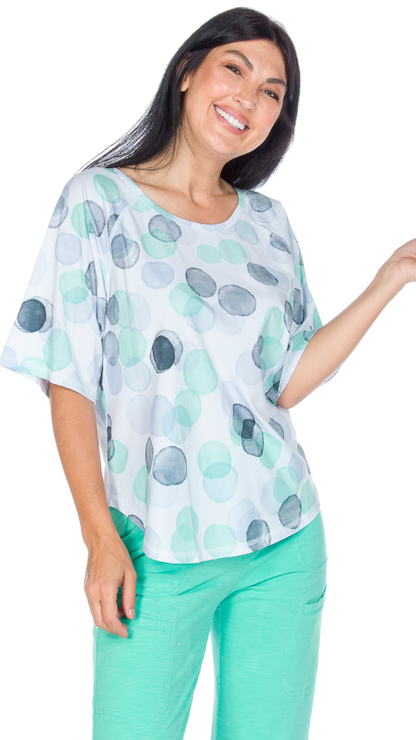 Circle Dot Print Short Sleeve Top. Style WP1622