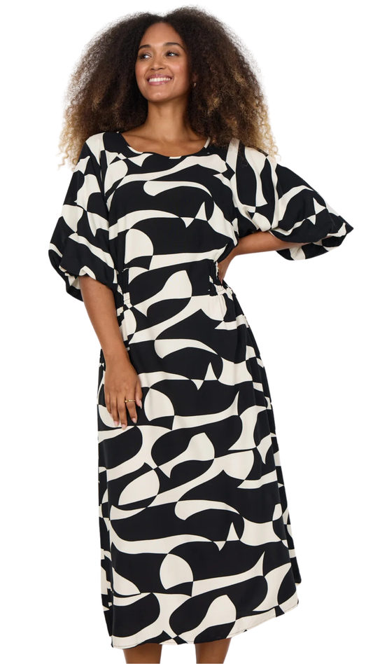Abstract Print Elastic Waist Short Sleeve Dress. Style SOYA41614