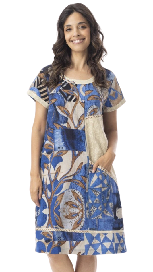 "Wyndham" Abstract Print Short Sleeve Straight Dress. Style ORI20-144
