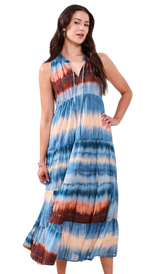 Tie Up Neck Sleeveless Ombré Printed Maxi Dress. Style TR974O-5484