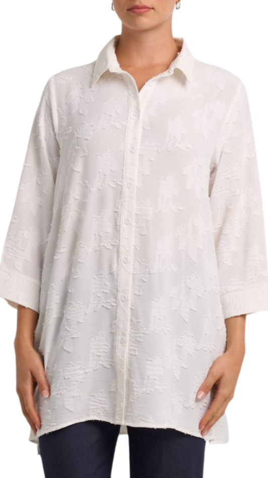 Floral Texture 3/4 Loose Sleeves Button Front Blouse. Style MIGN2142