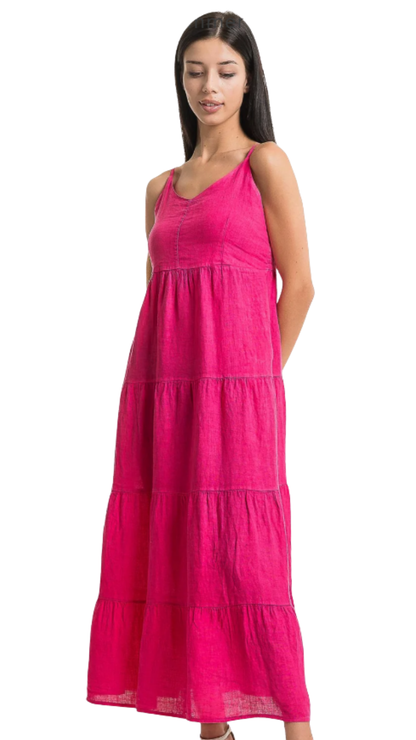 Tiered Flowy Spaghetti Strap Maxi Length Linen Dress. Style LLTP1740