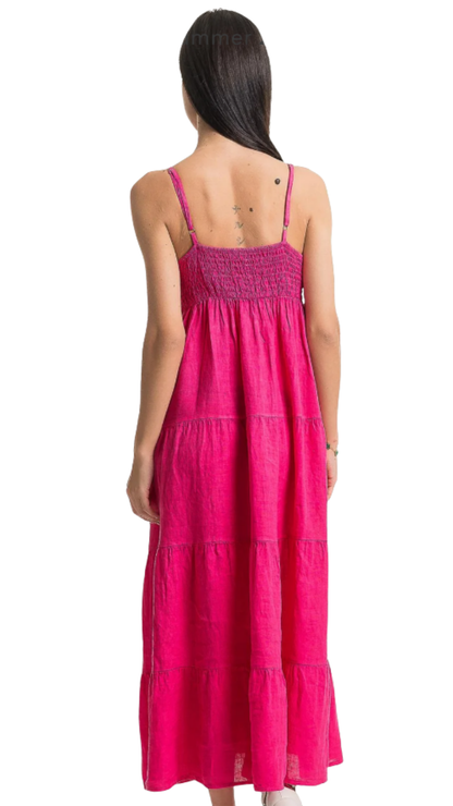 Tiered Flowy Spaghetti Strap Maxi Length Linen Dress. Style LLTP1740