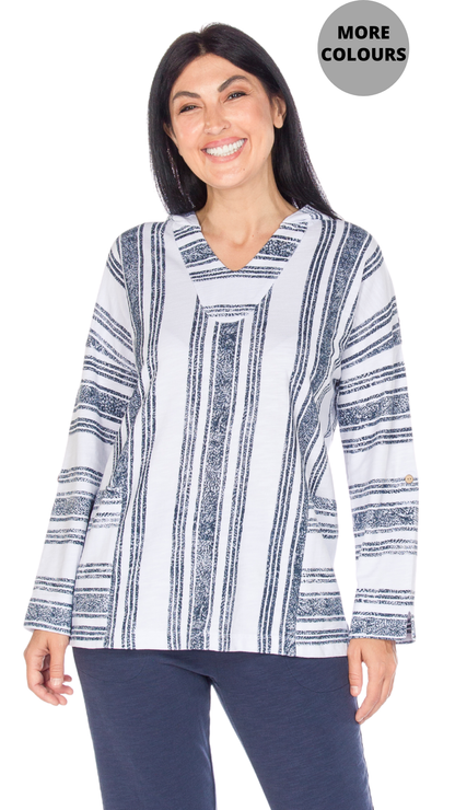 Striped Long Sleeve V-Neck Hoodie. Style WP8204