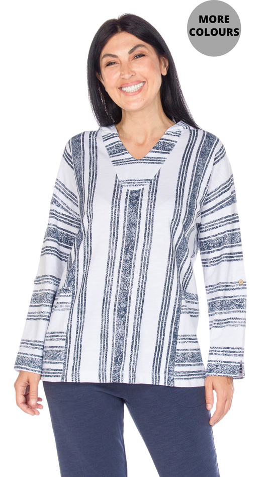 Striped Long Sleeve V-Neck Hoodie. Style WP8204