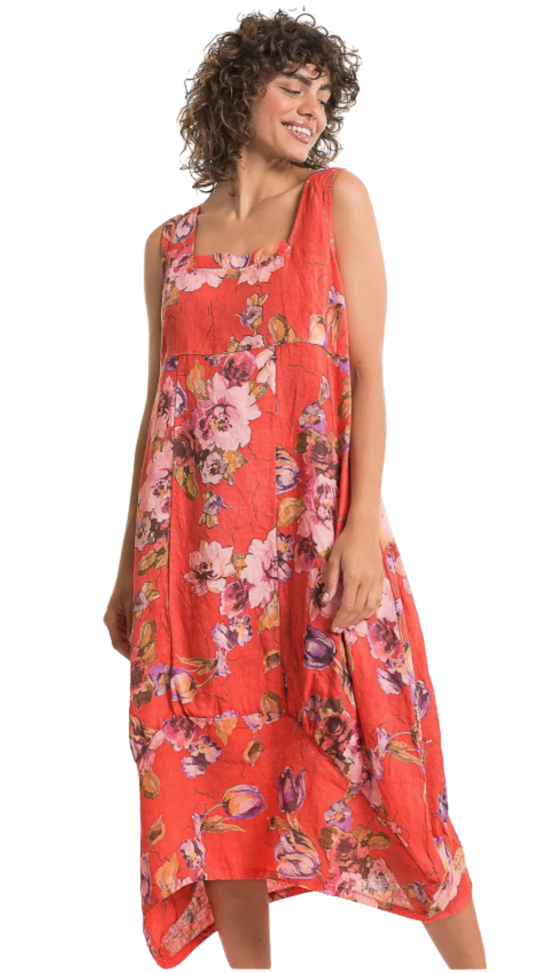 Floral Print Sleeveless Square Neck Cocoon Dress. Style LLTP1774P