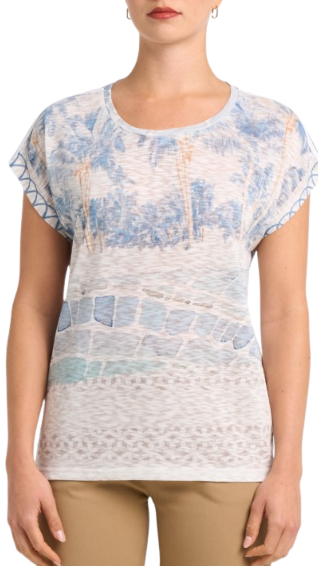 Round Neck Cap Sleeve Printed Top. Style MIYE27