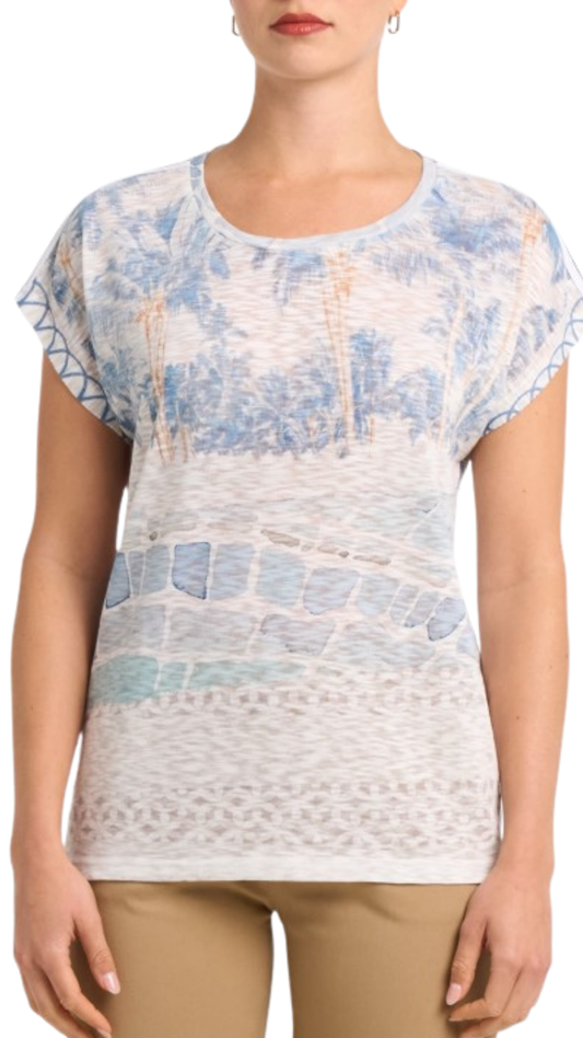 Round Neck Cap Sleeve Printed Top. Style MIYE27