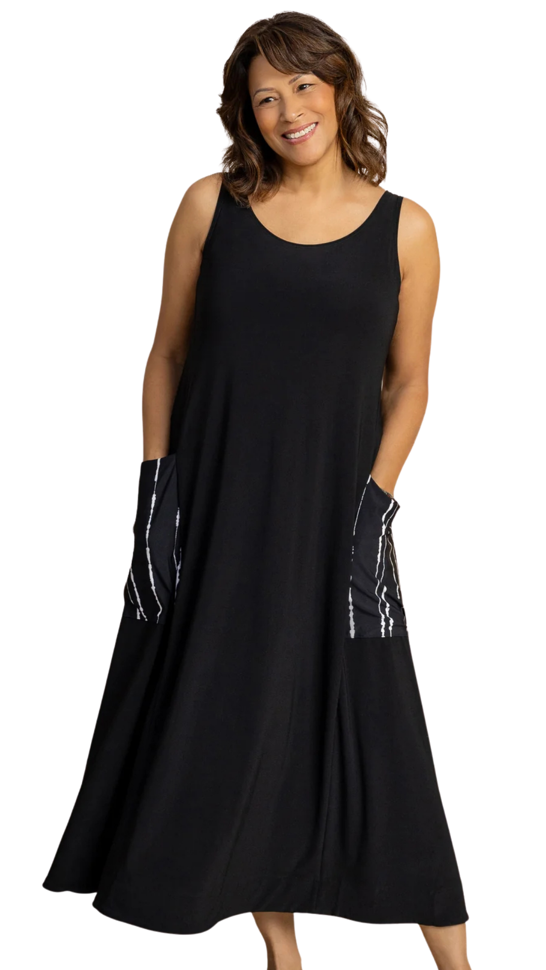Stripe Pockets Sleeveless Maxi Dress. Style SI28193P-B/C