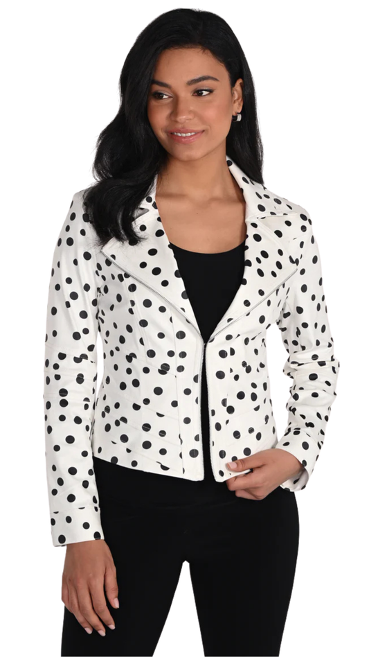 Moto Style Polka Dot Cropped Structured Jacket. Style FL266511