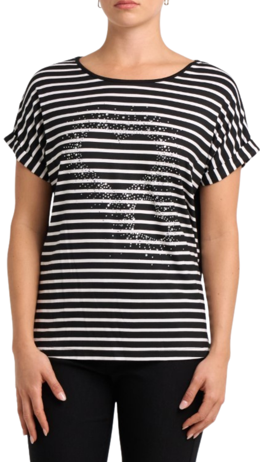 Rhinestone Hearts & Stripes Cap Sleeve Top. Style MIGN6021