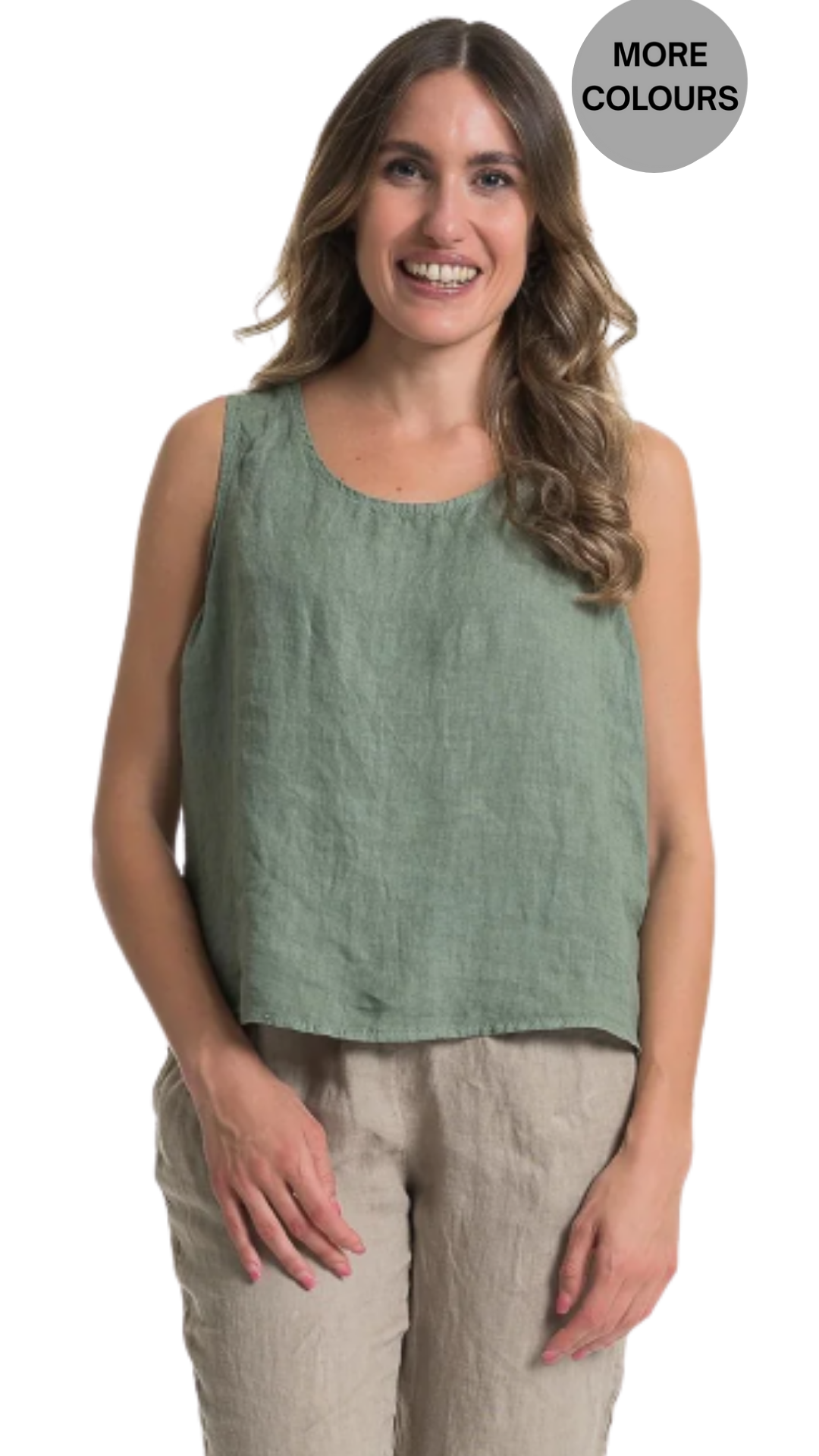 Sleeveless Faux Back Buttons Linen Top. Style LLTP1508