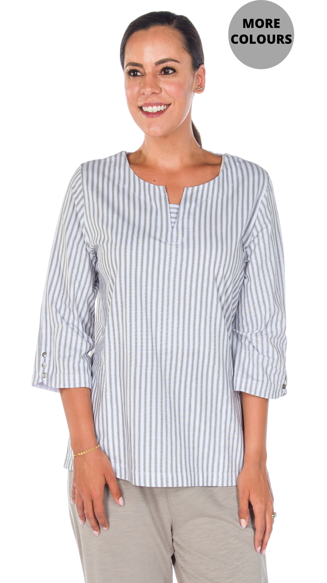 Nautical Stripe Notch Neck 3/4 Sleeve Top. Style WP1603