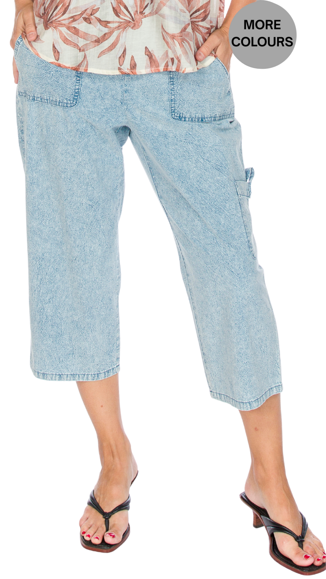 Straight Front & Elastic Back Waistband Pull-On Capri. Style WP521