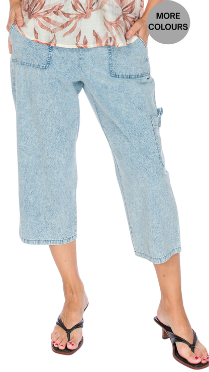 Straight Front & Elastic Back Waistband Pull-On Capri. Style WP521