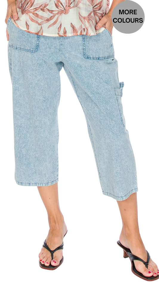 Straight Front & Elastic Back Waistband Pull-On Capri. Style WP521