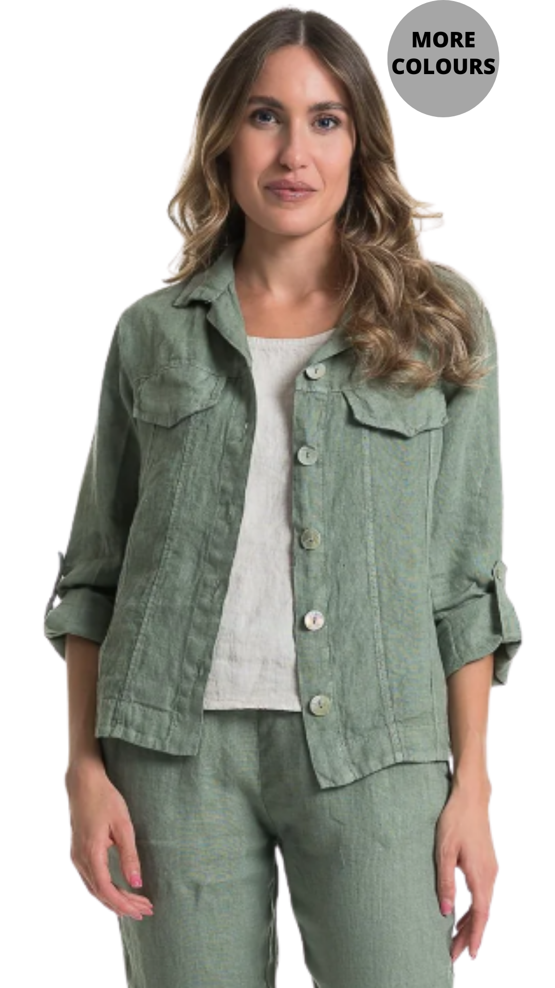 Button Front Solid Colour Roll-Up Sleeve Jacket. Style LLTP1736
