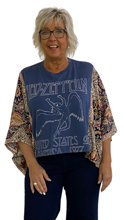 Led Zepplin Poncho Printed Sleeves Top. Style SHNP5512