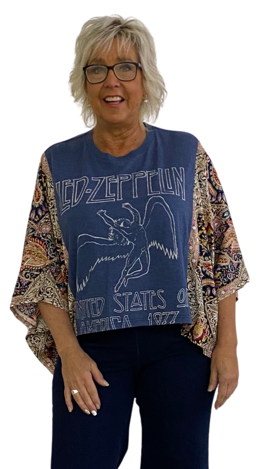 Led Zepplin Poncho Printed Sleeves Top. Style SHNP5512