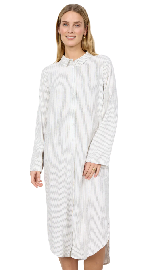 Vertical Stripes Button Front Shirt Style Midi Dress. Style SOYA41588