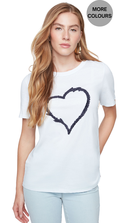 Short Sleeve Round Neck Heart Detail Top. Style REN7819-98G